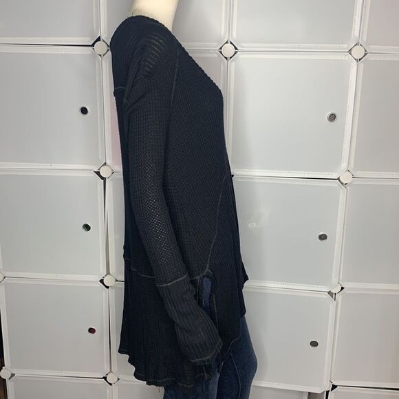 Free People Black Drippy Thermal Sunset Park Top Size Small - Picture 7 of 12